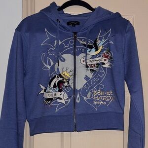 Ed Hardy Jacket with Blue and Gold Accents